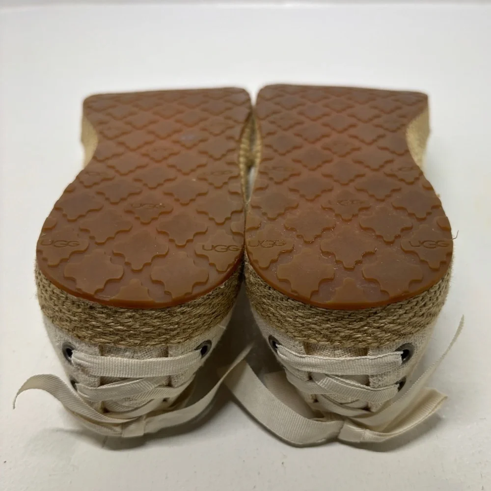 UGG Indah Espadrille Flats Cream Canvas Slip-On Jute Sole Women’s 8.5 EU 39.5